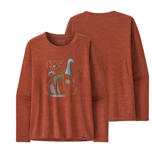 Patagonia Women's Long-Sleeved Capilene Cool Daily Graphic Shirt - Lands - Closer to Nature - Burl Red X-Dye